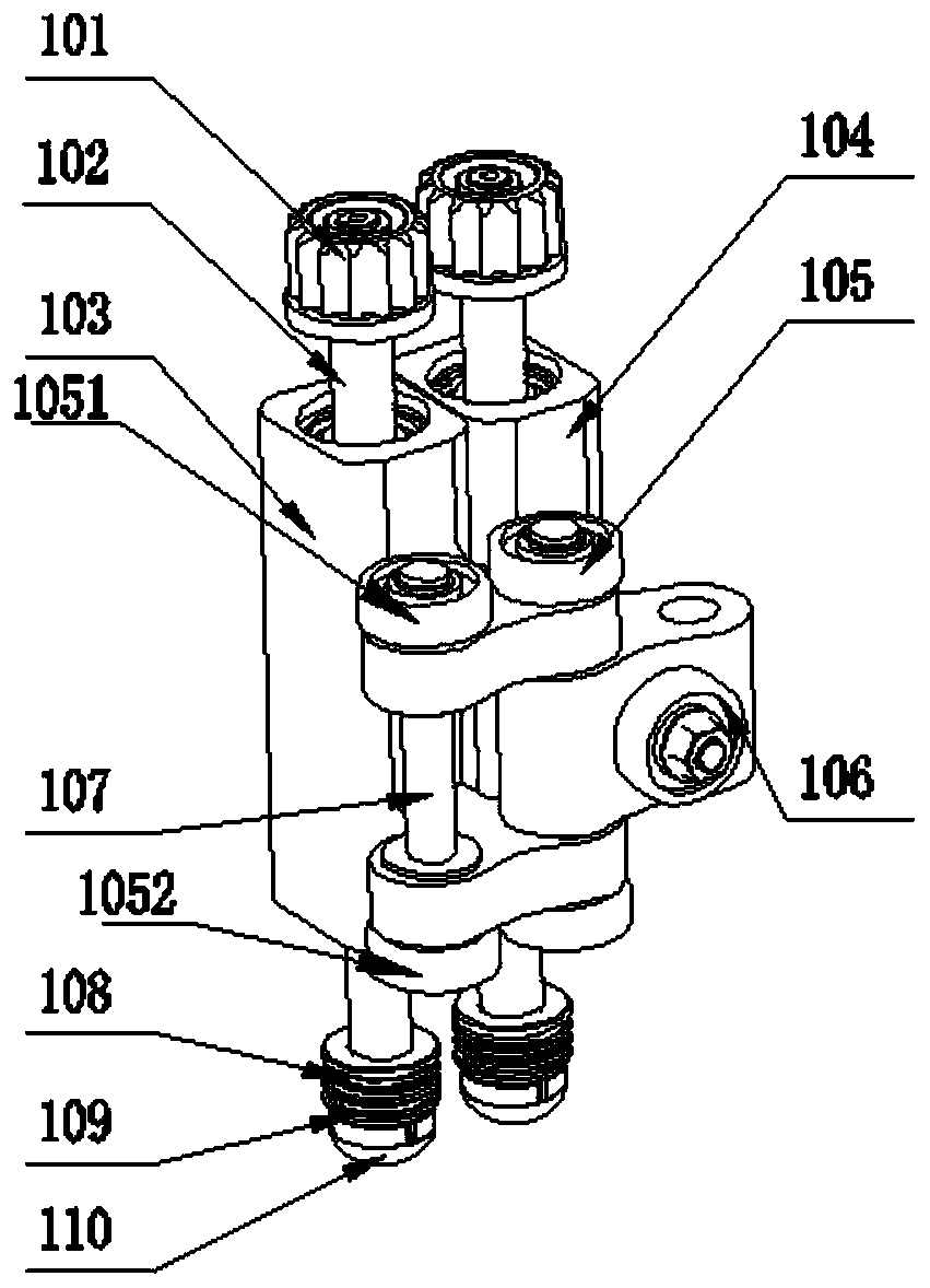 Chained blow-molded bottle blank-pressing device