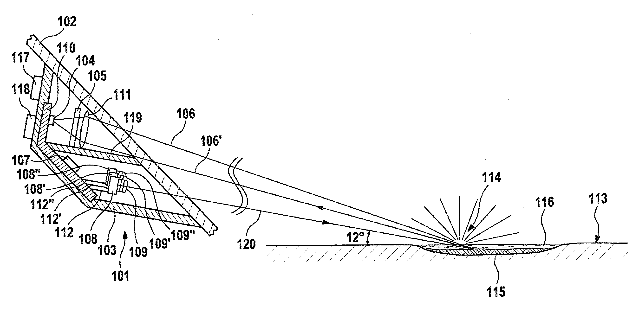 Method and beam sensor module for predictively determining the condition of the road in a vehicle