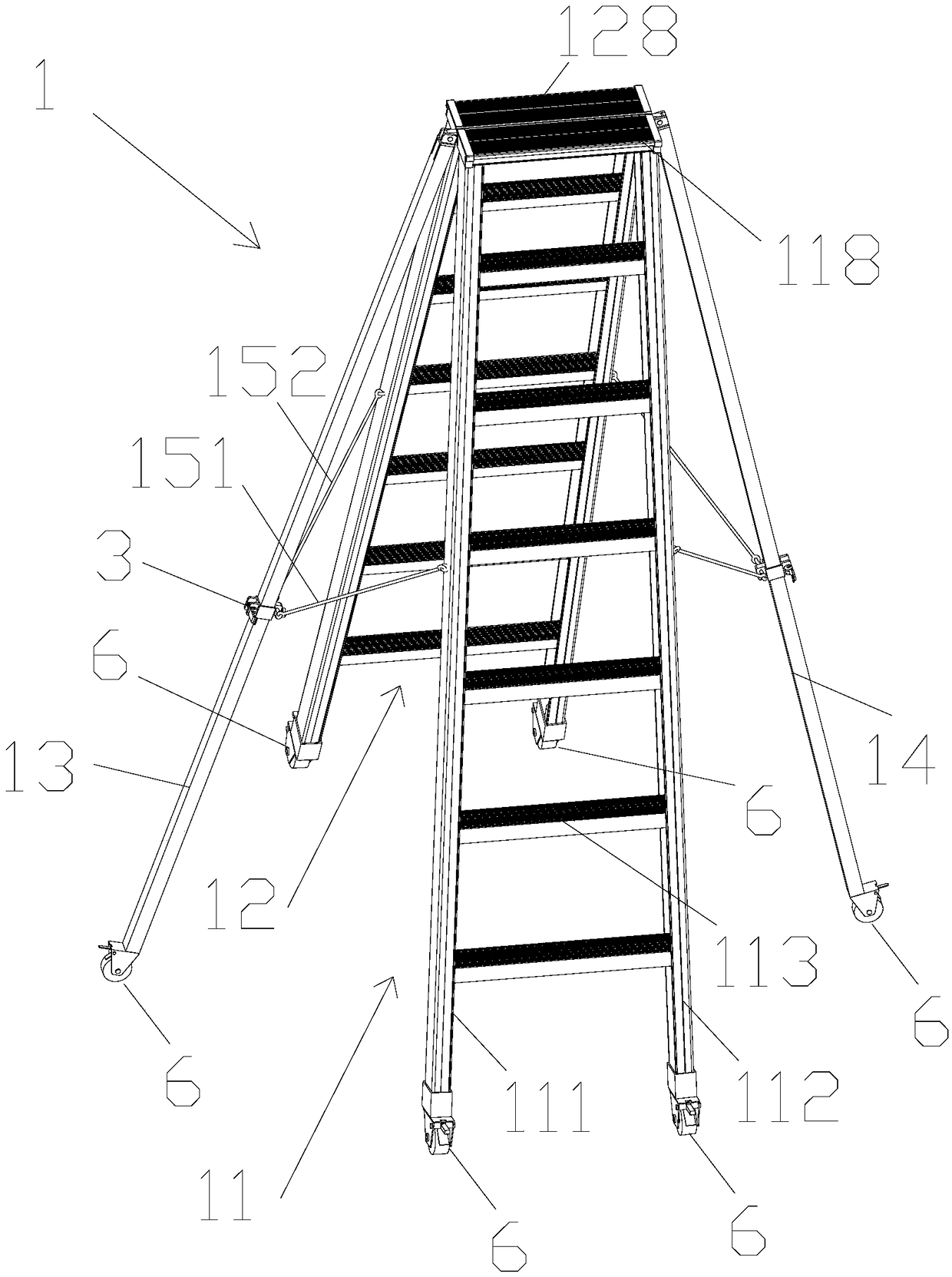 Roller skating type domestic anti-falling ladder