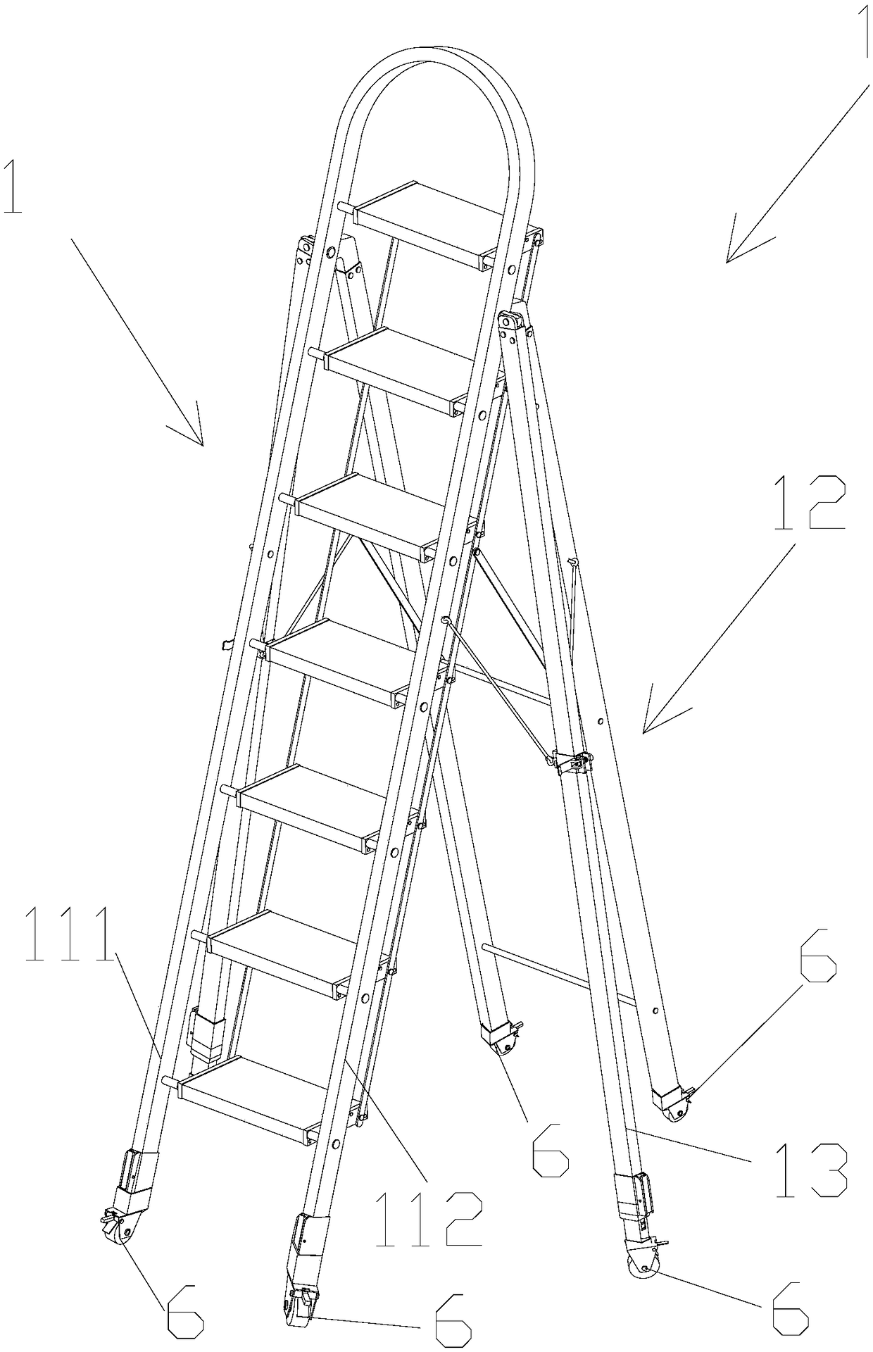 Roller skating type domestic anti-falling ladder