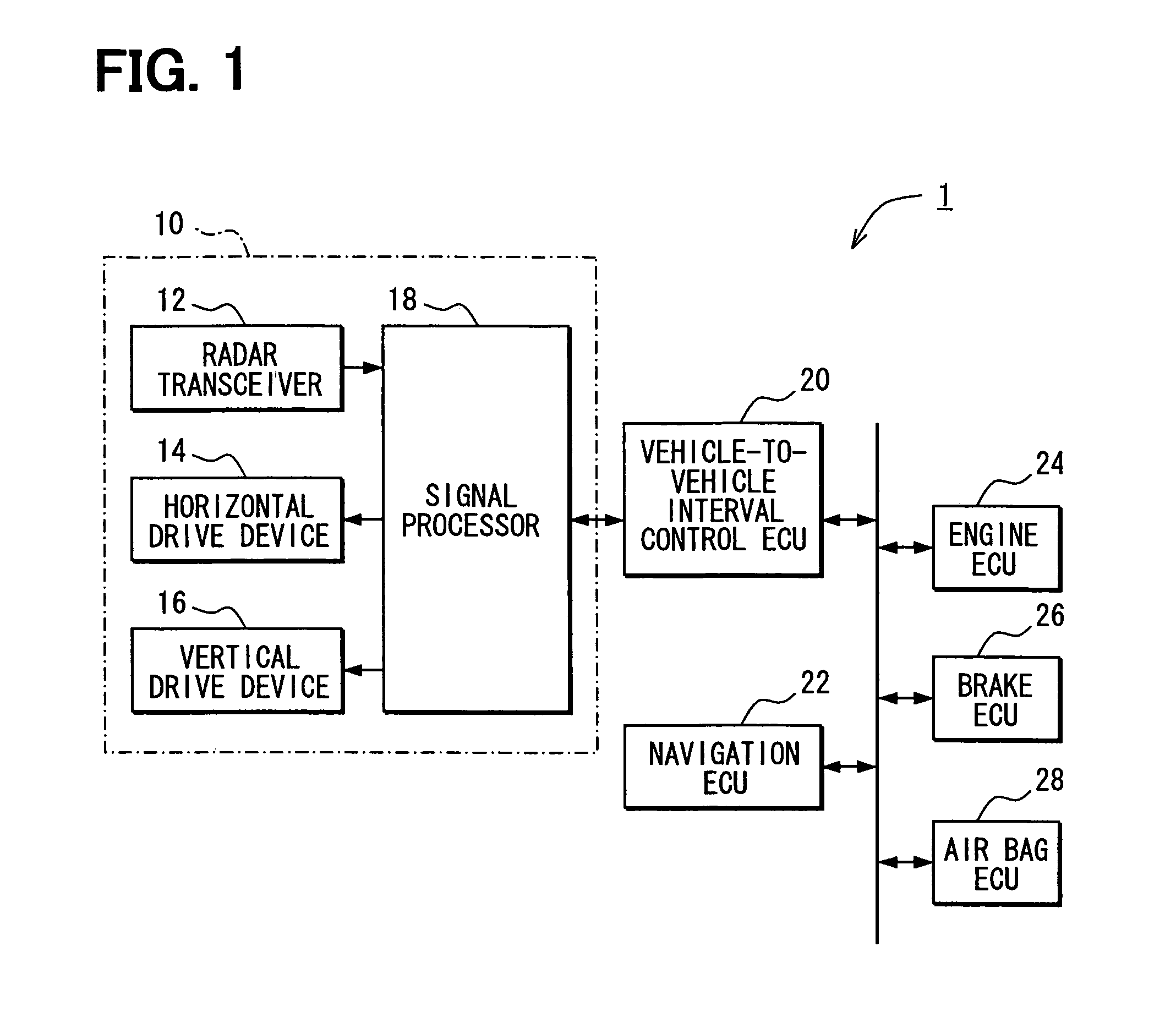On-vehicle radar device and vehicle control system