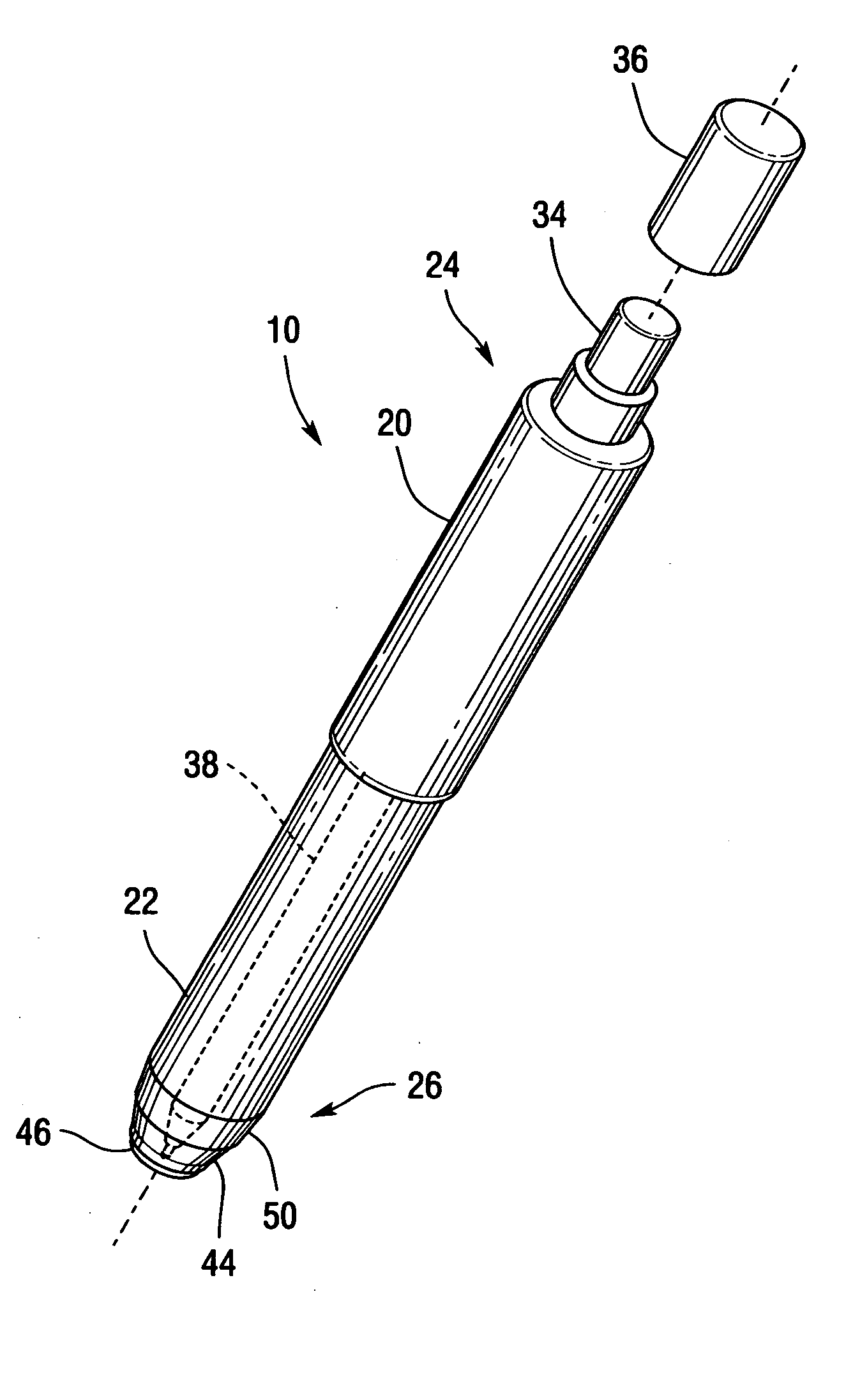 Combination pen or pencil and circular marking implement