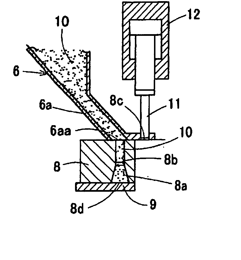 Steel manufacturing dust solidified, process for producing the same and production apparatus therefor