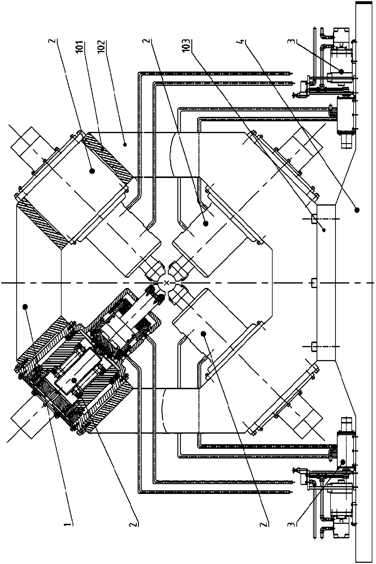 Alternating current servo motor-driven type hydraulic radial forging machine with mechanical travel adjusting function