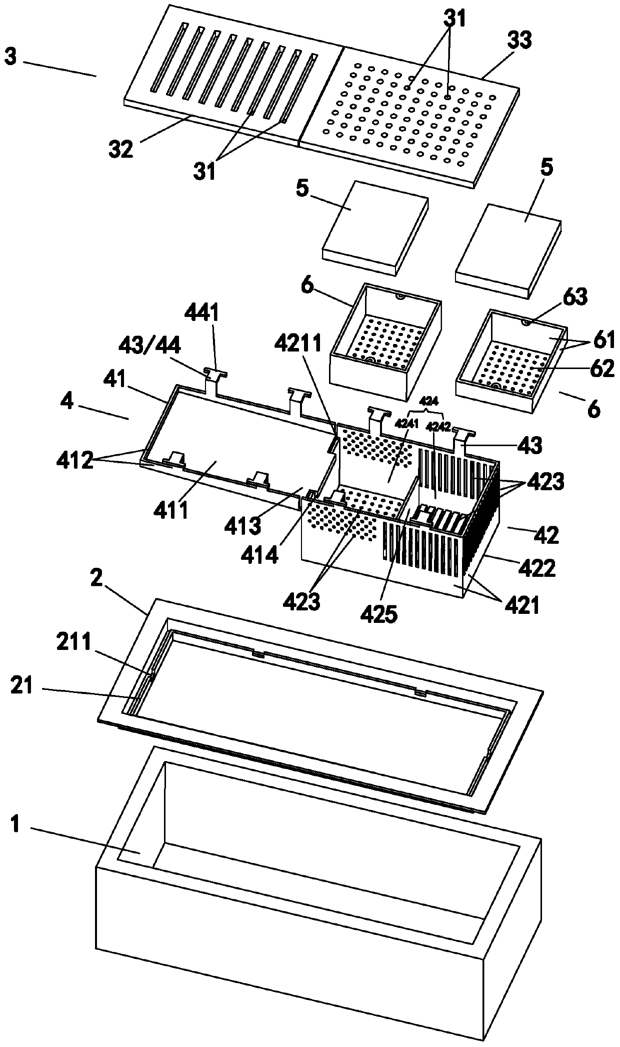 A filter device for a rainwater outlet garbage filter circulation system