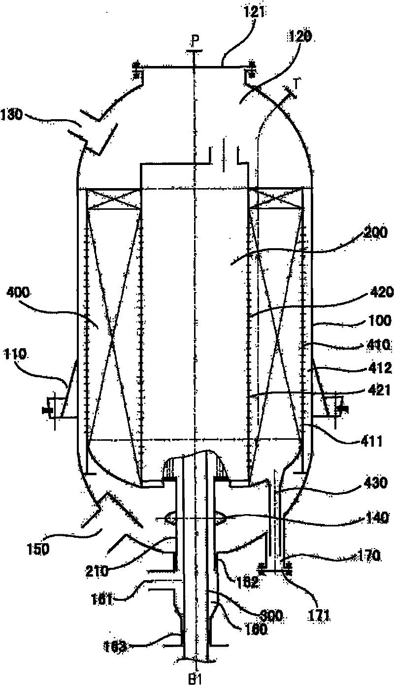 Built-in cold wall type shift reactor for heat exchanger and direction connection structure for shift reactor and downstream heat exchanging equipment