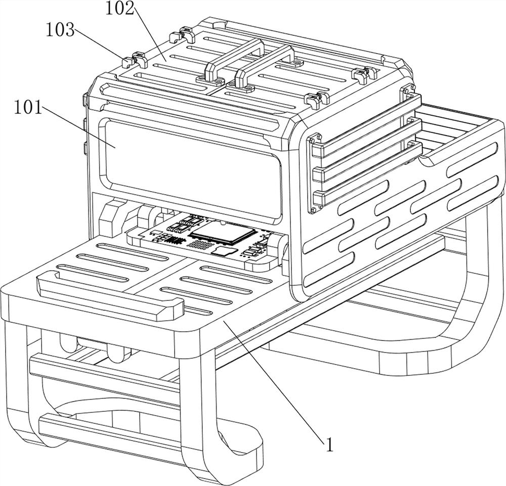 Dispensing, assembling and synthesizing device for automobile integrated circuit board chip