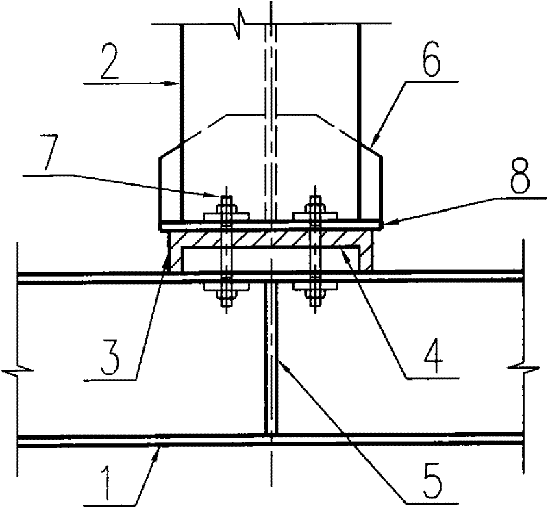 Hinge connection structure and method for supporting steel columns on steel beams