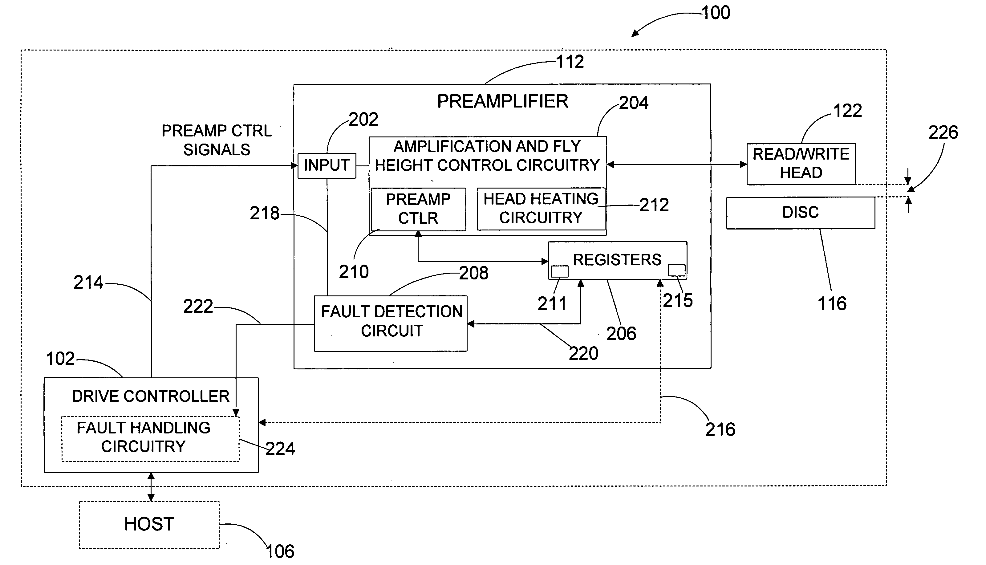 Preamplifier for use in data storage devices