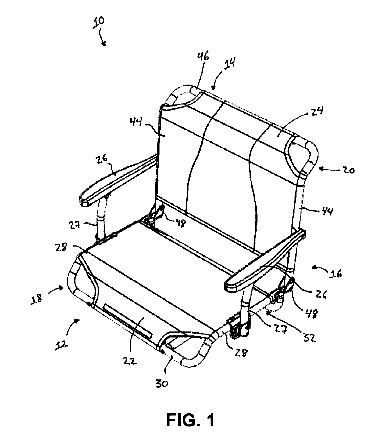 Portable, collapsible stadium seat with safety latch