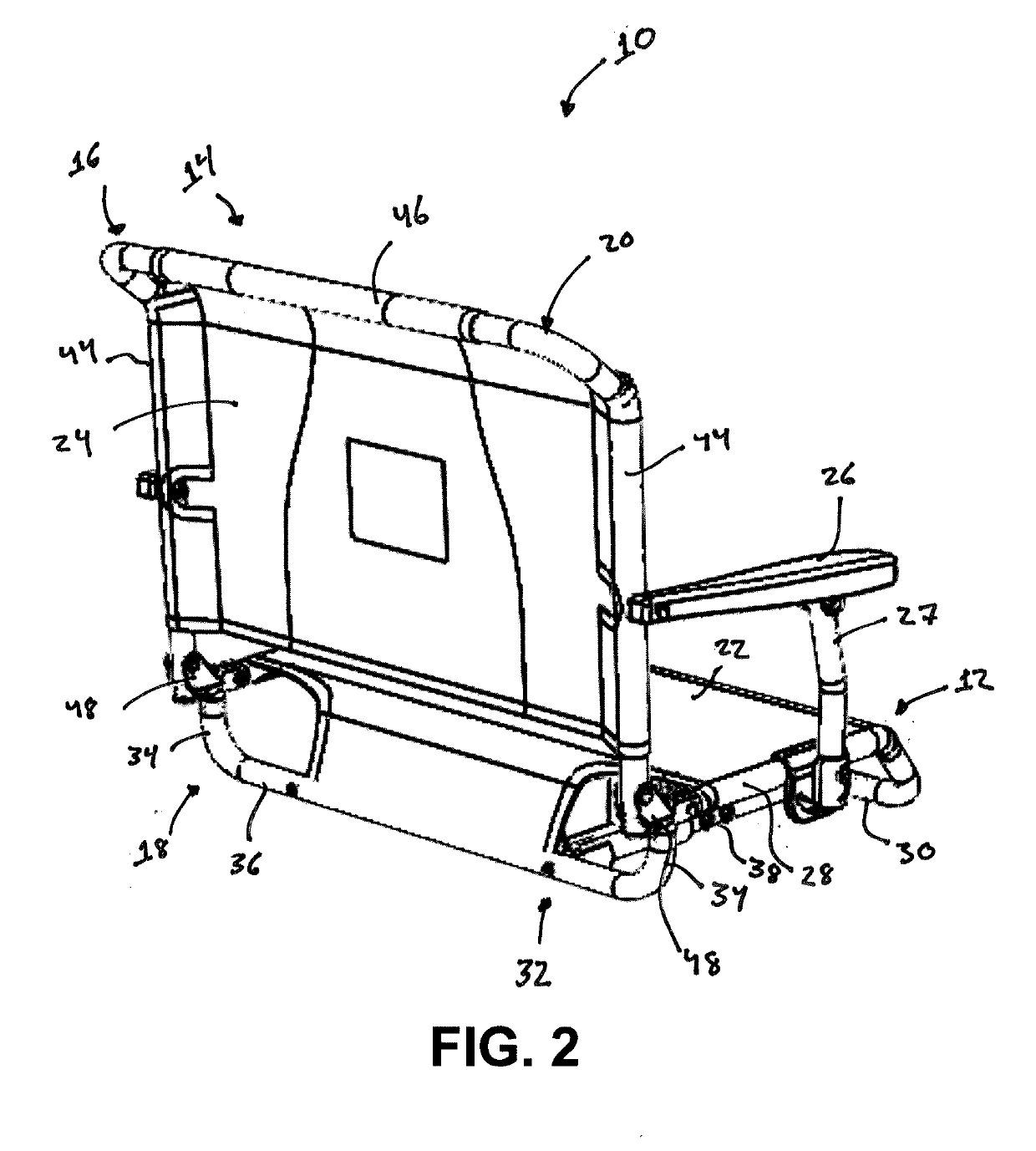 Portable, collapsible stadium seat with safety latch