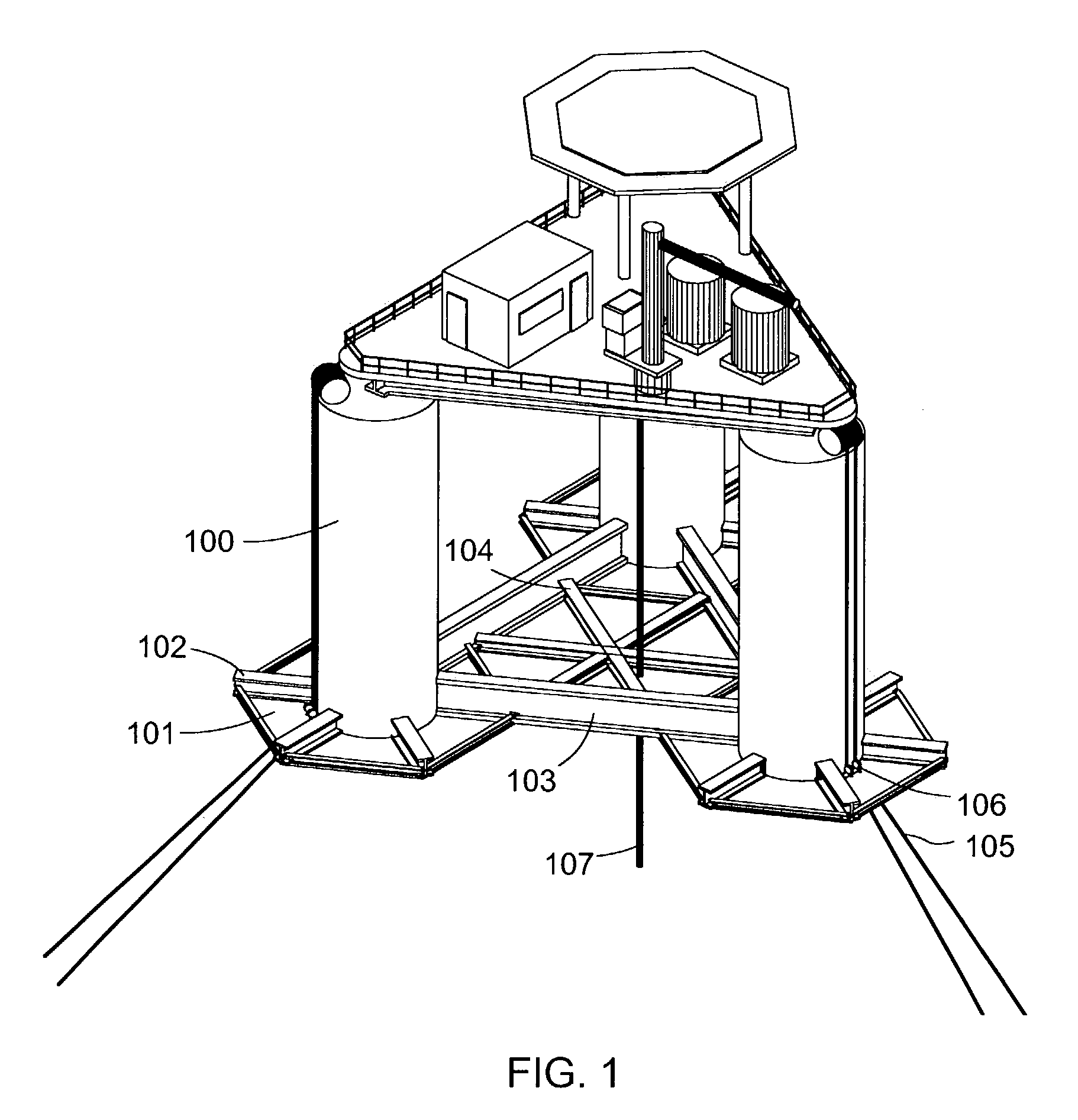 Minimum floating offshore platform with water entrapment plate and method of installation
