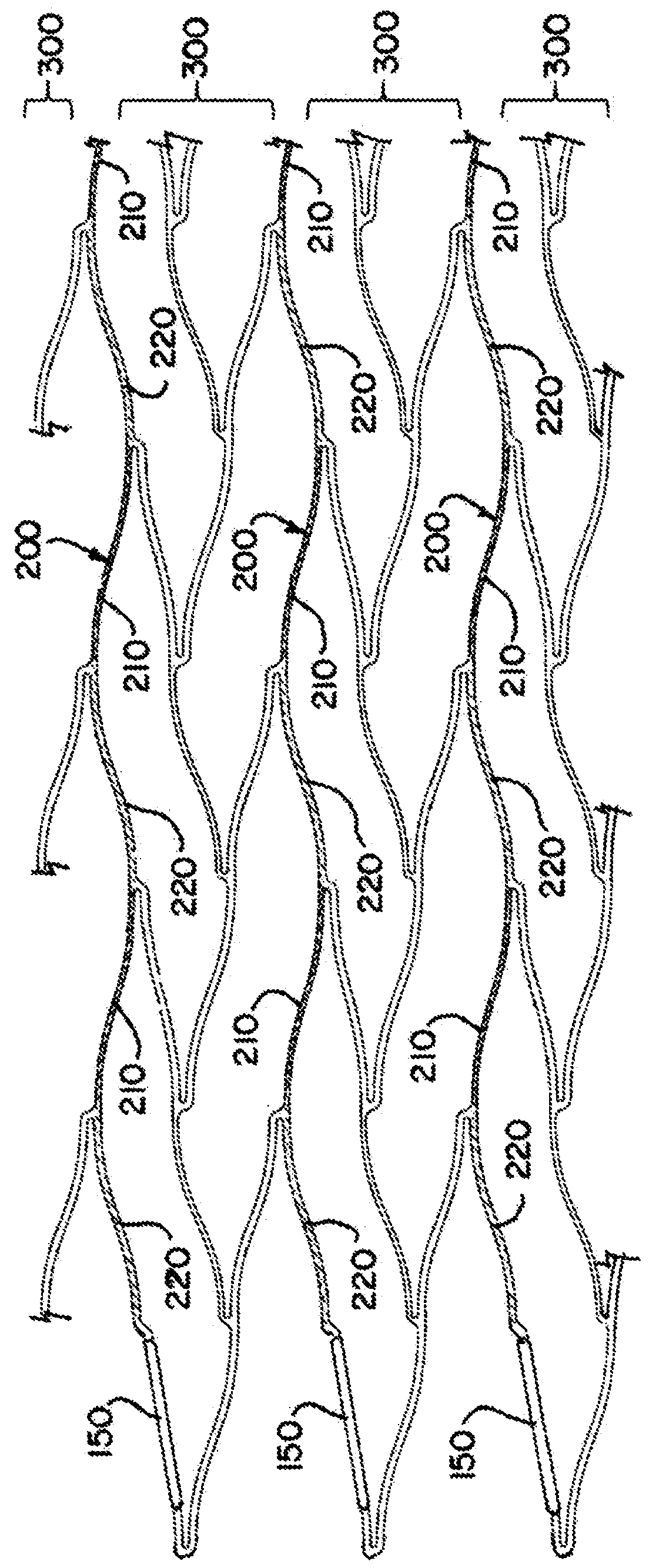 Stent with longitudinal variable width struts