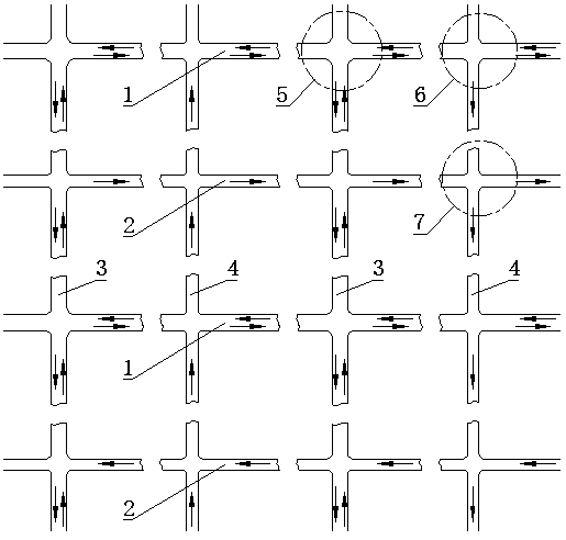 Main-auxiliary cross staggered arrangement of urban roads