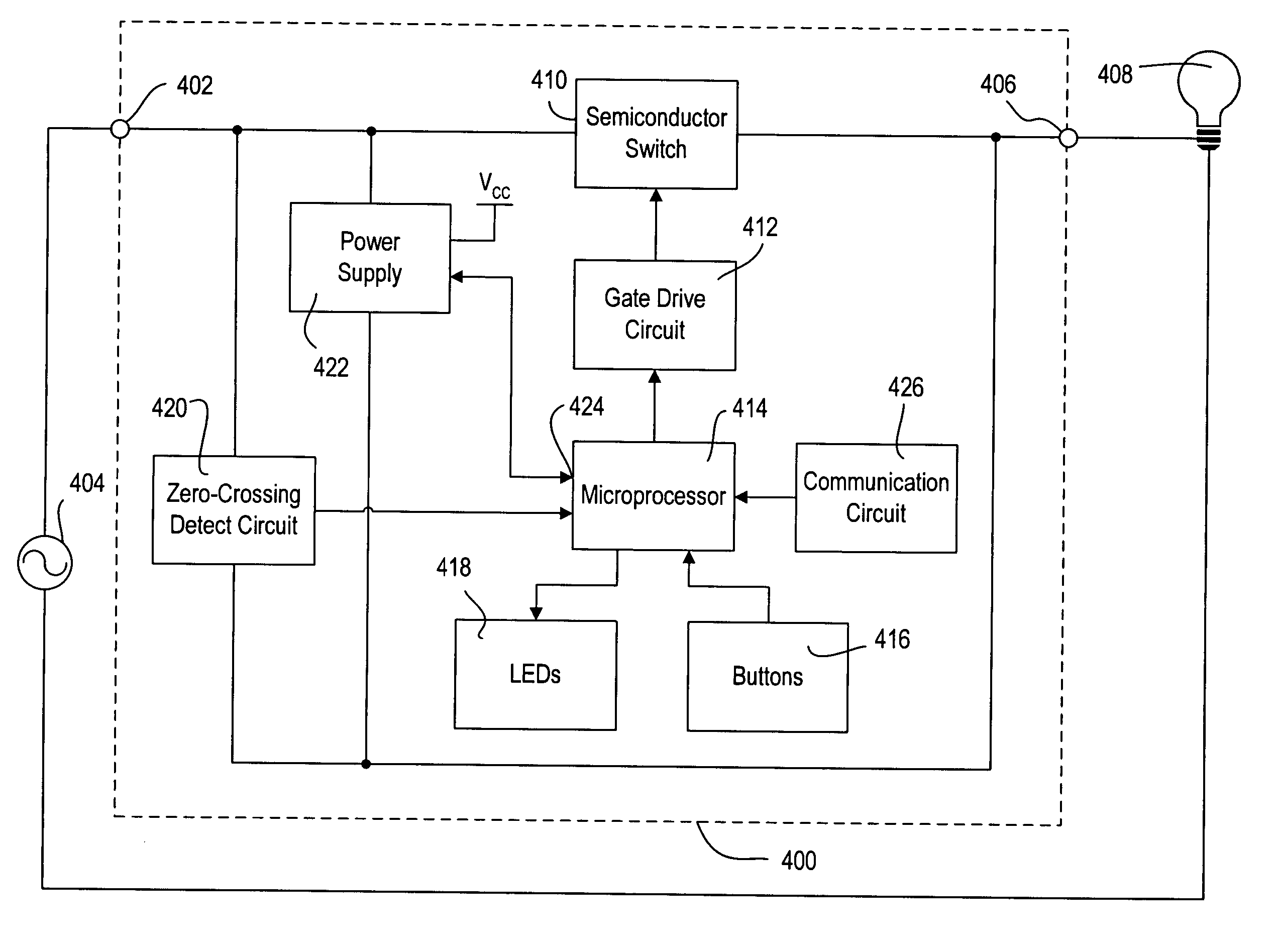 Dimmer having a microprocessor-controlled power supply