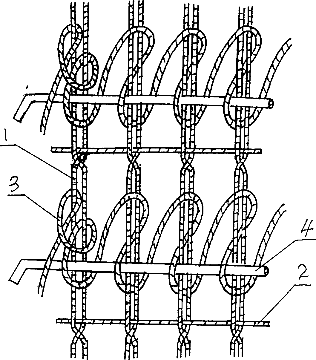 Down textile carpet and its weaving and knot tying method