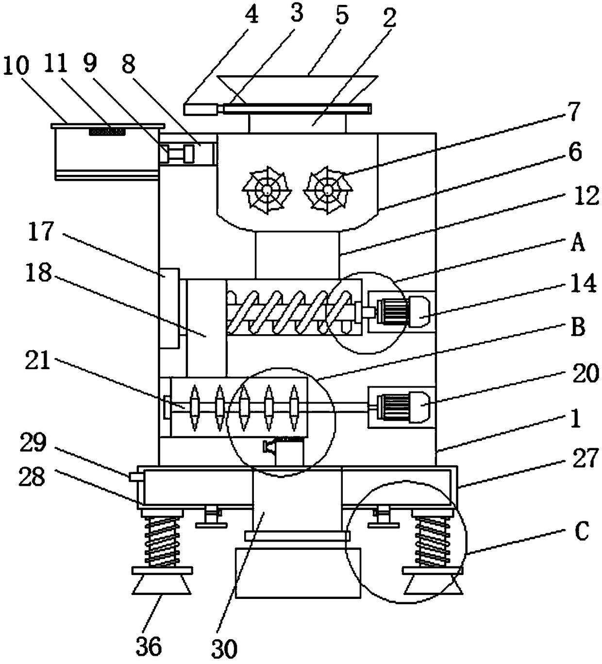 Straw crushing device capable of reducing dust diffusion and used in biomass power generation
