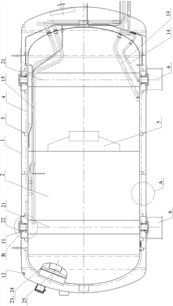 LNG storage tank for diesel-LNG hybrid power ship