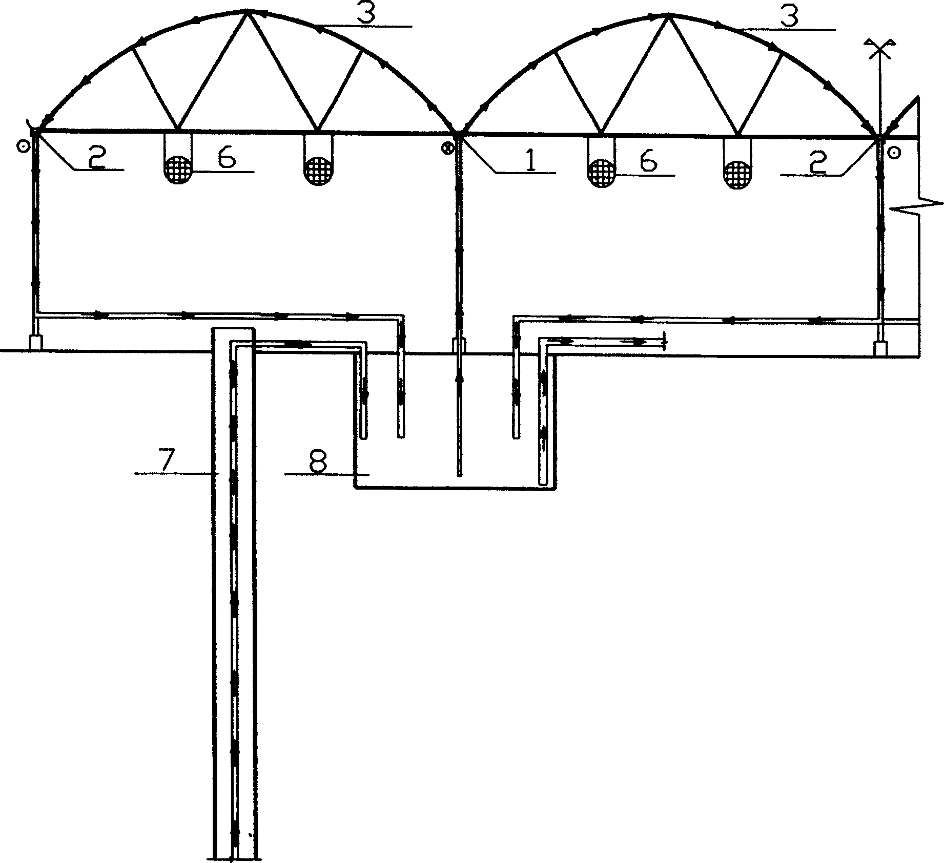 Pipeline temp-lowering system using circulating underground water for joint greenhouses