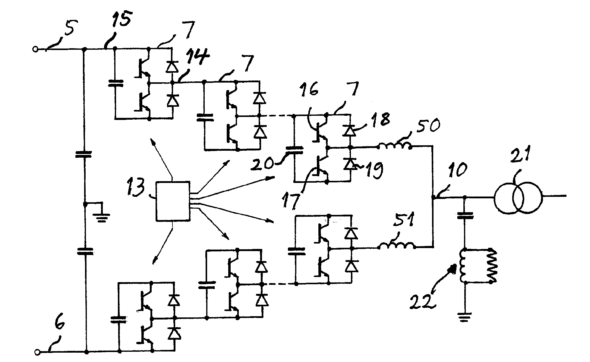 Fault protection in voltage source converters with redundant switching cells via mechanical switches being closed pyrotechnically
