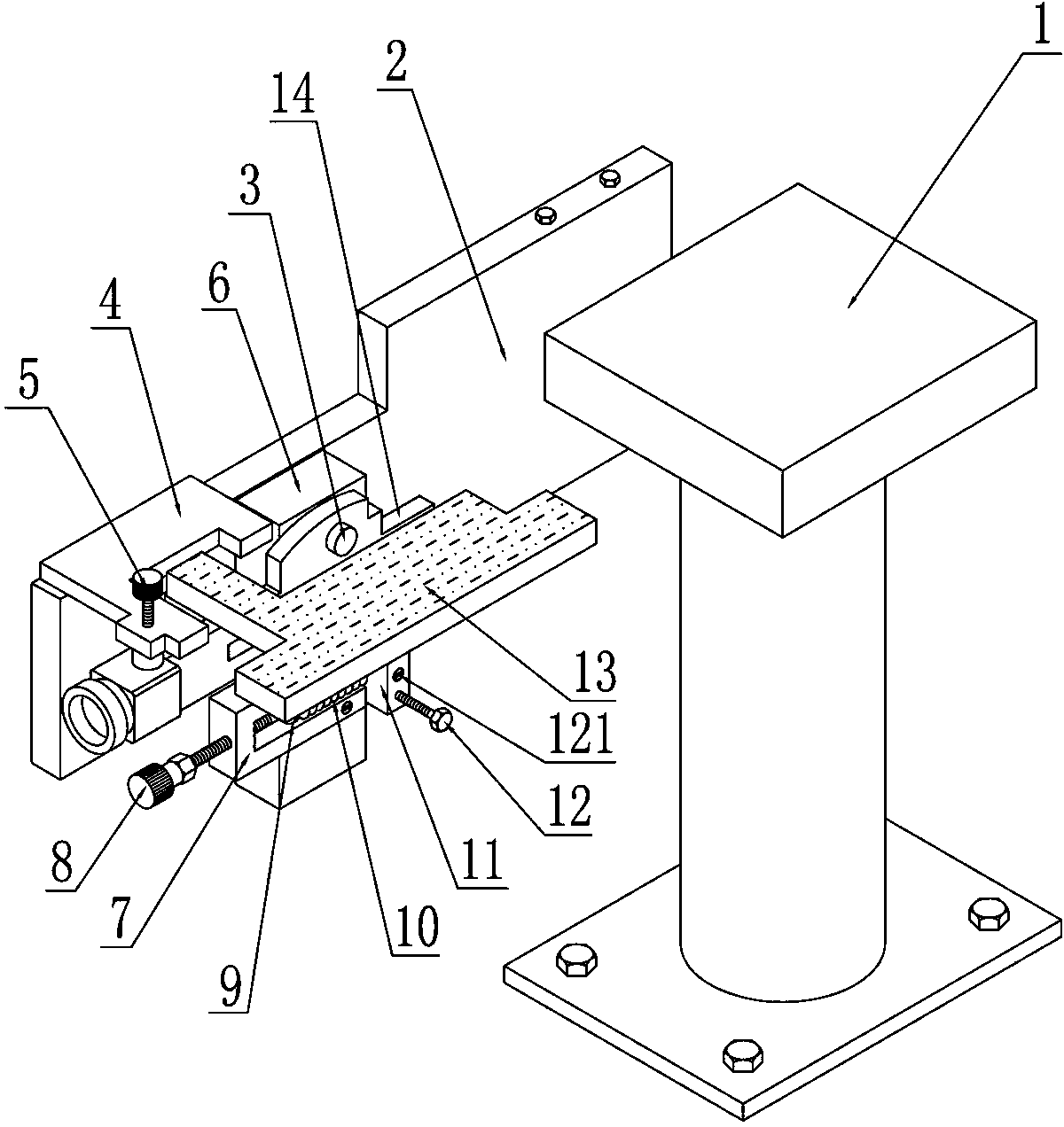 Adjusting and positioning device for front and rear inclination angle of scissors fixture in scissors grinding machine