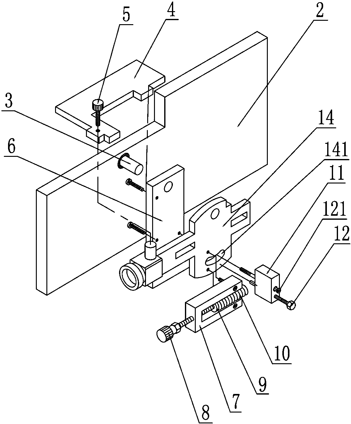 Adjusting and positioning device for front and rear inclination angle of scissors fixture in scissors grinding machine