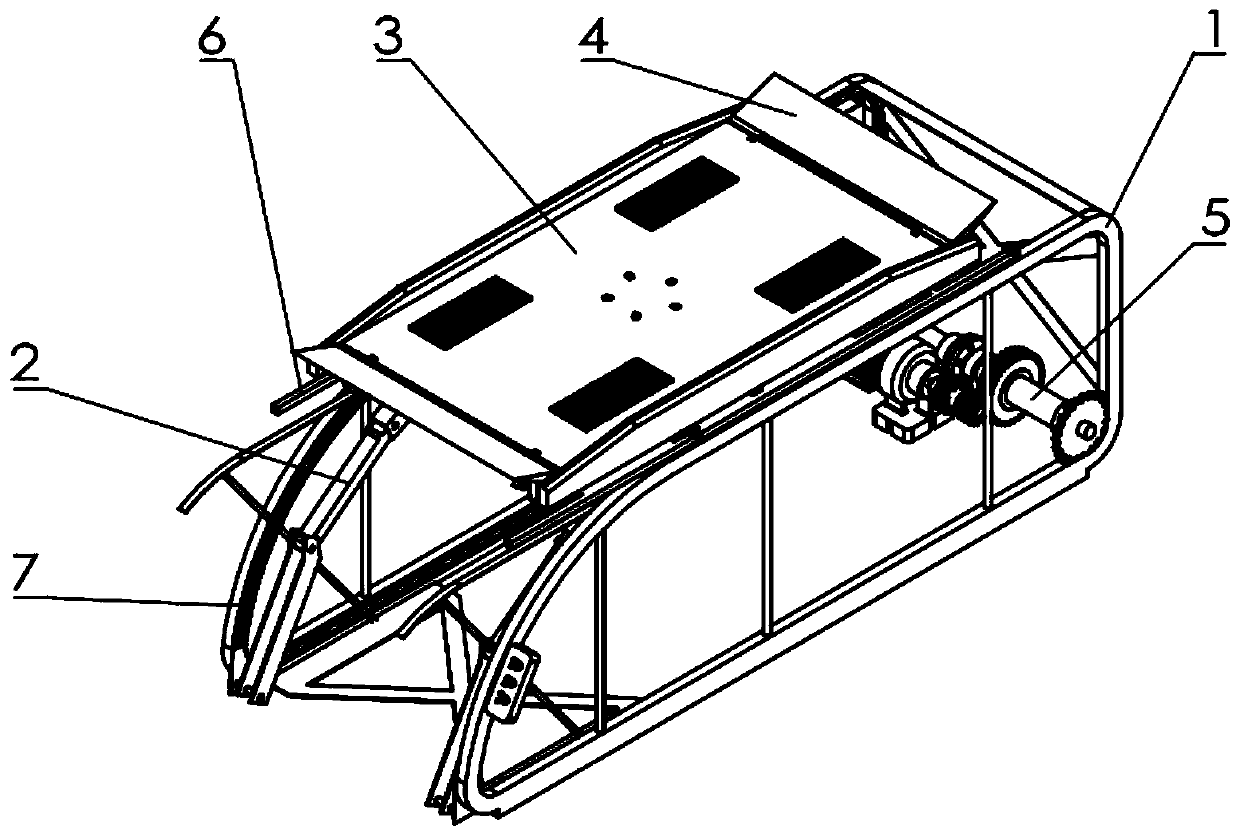 A double-layer barrier-free parking system based on the frame mechanical arm and the rotary car plate