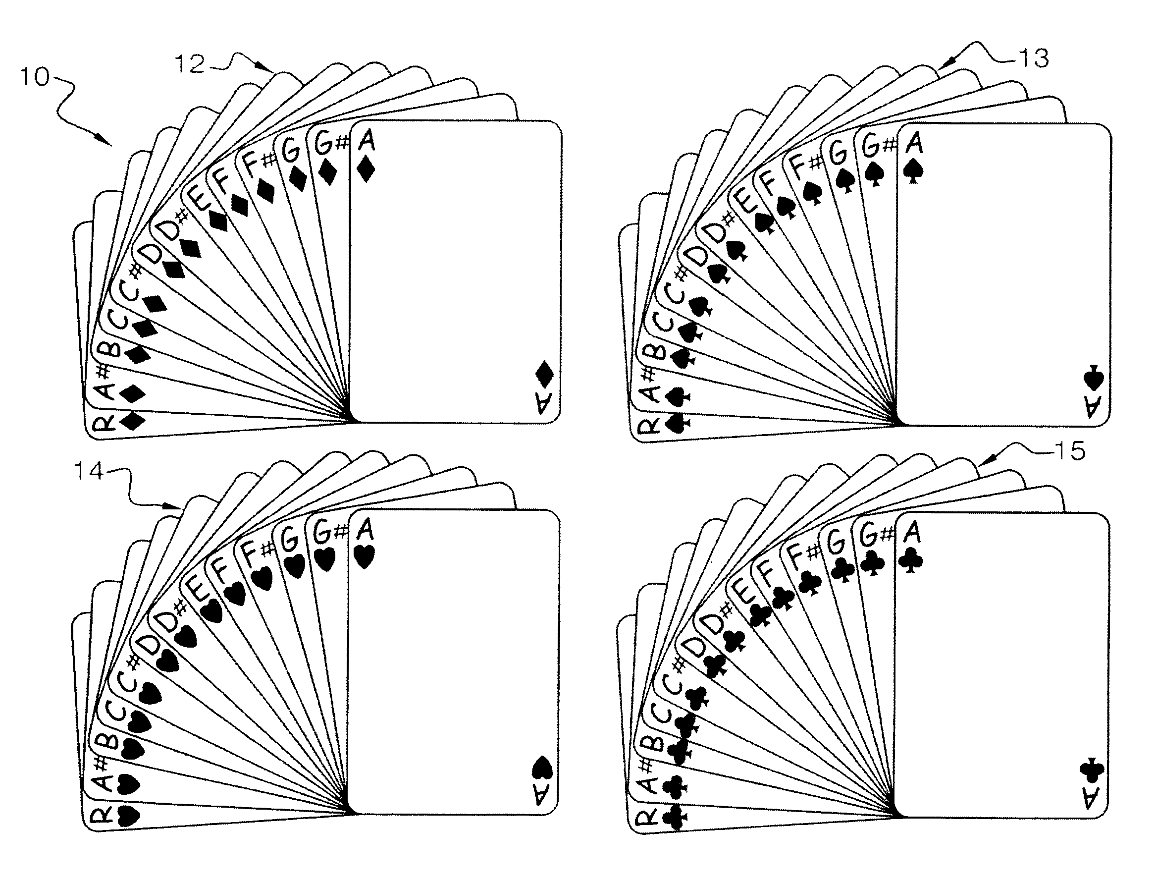 Playing cards for teaching music fundamentals