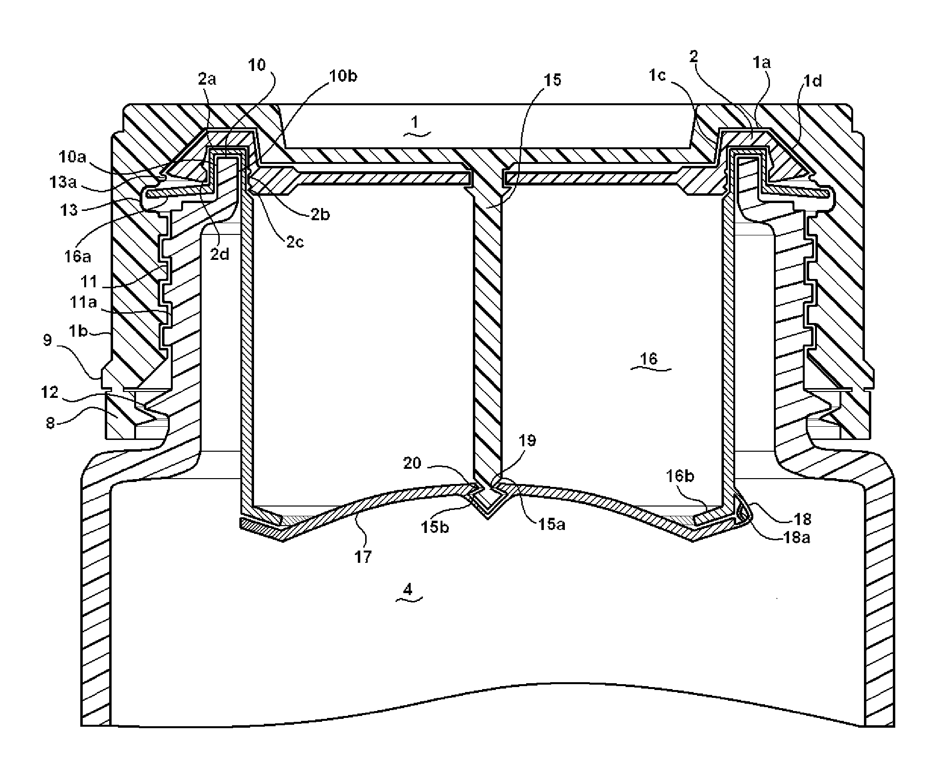 Three-part closure sealing and dispensing device for all types of Containers