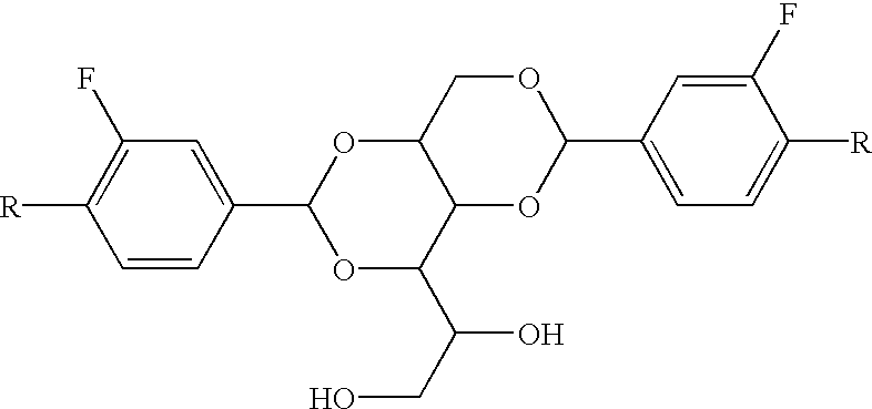 Novel asymmetric substituted benzaldehyde alditol derivatives and compositions and articles containing same