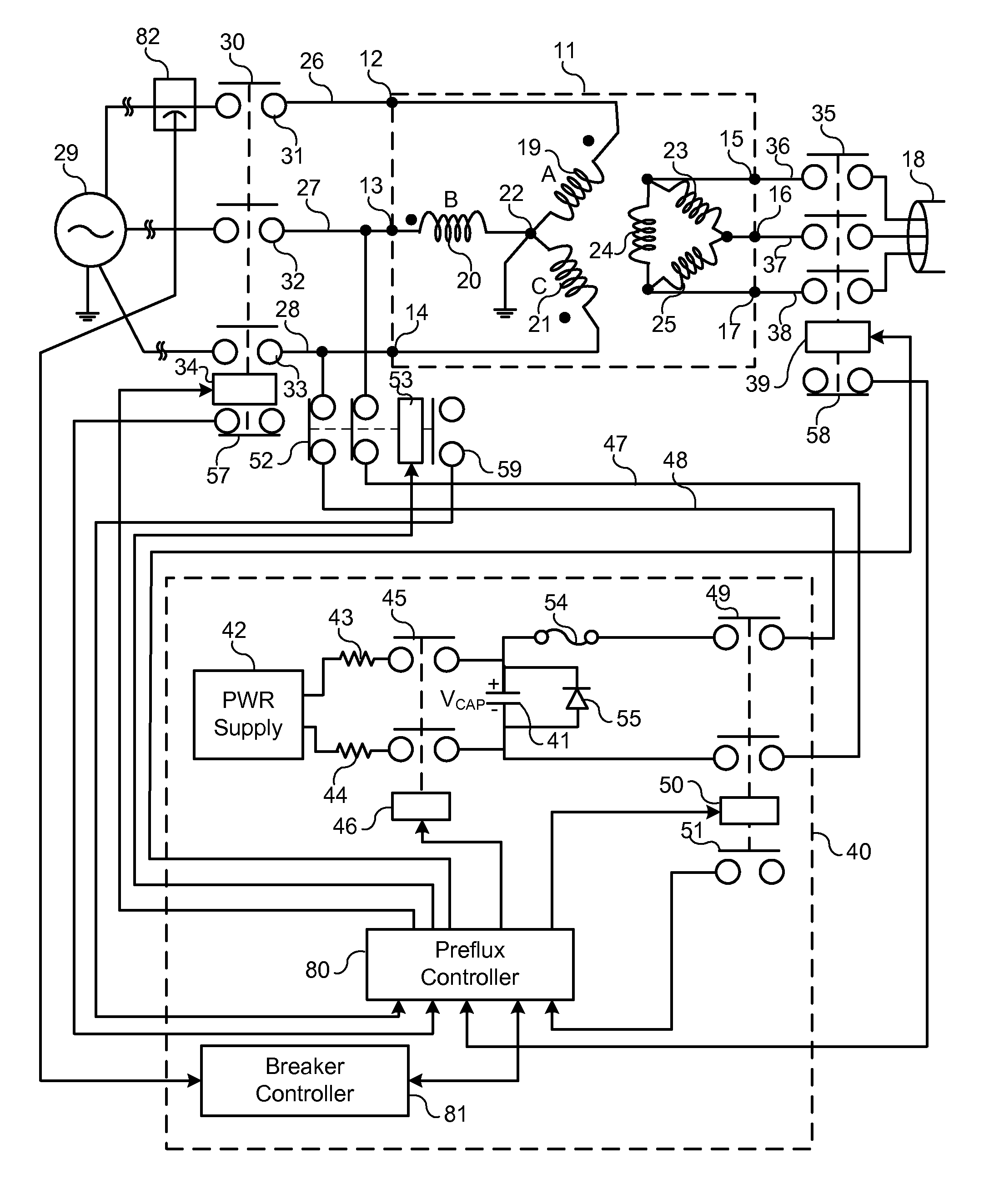 System, Apparatus, and Method for Reducing Inrush Current in a Three-Phase Transformer