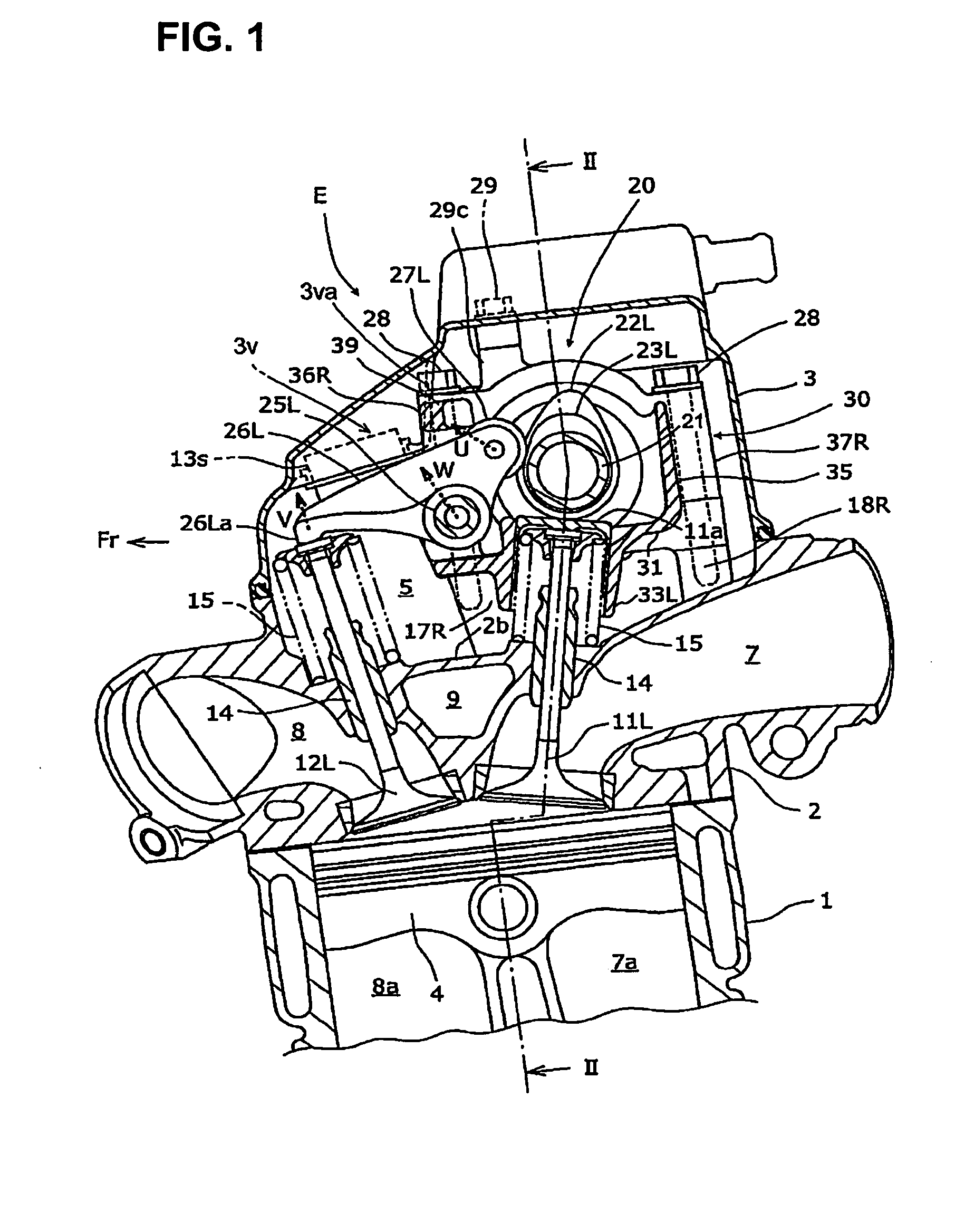 Valve system for overhead-camshaft-type internal combustion engine, and engine incorporating same
