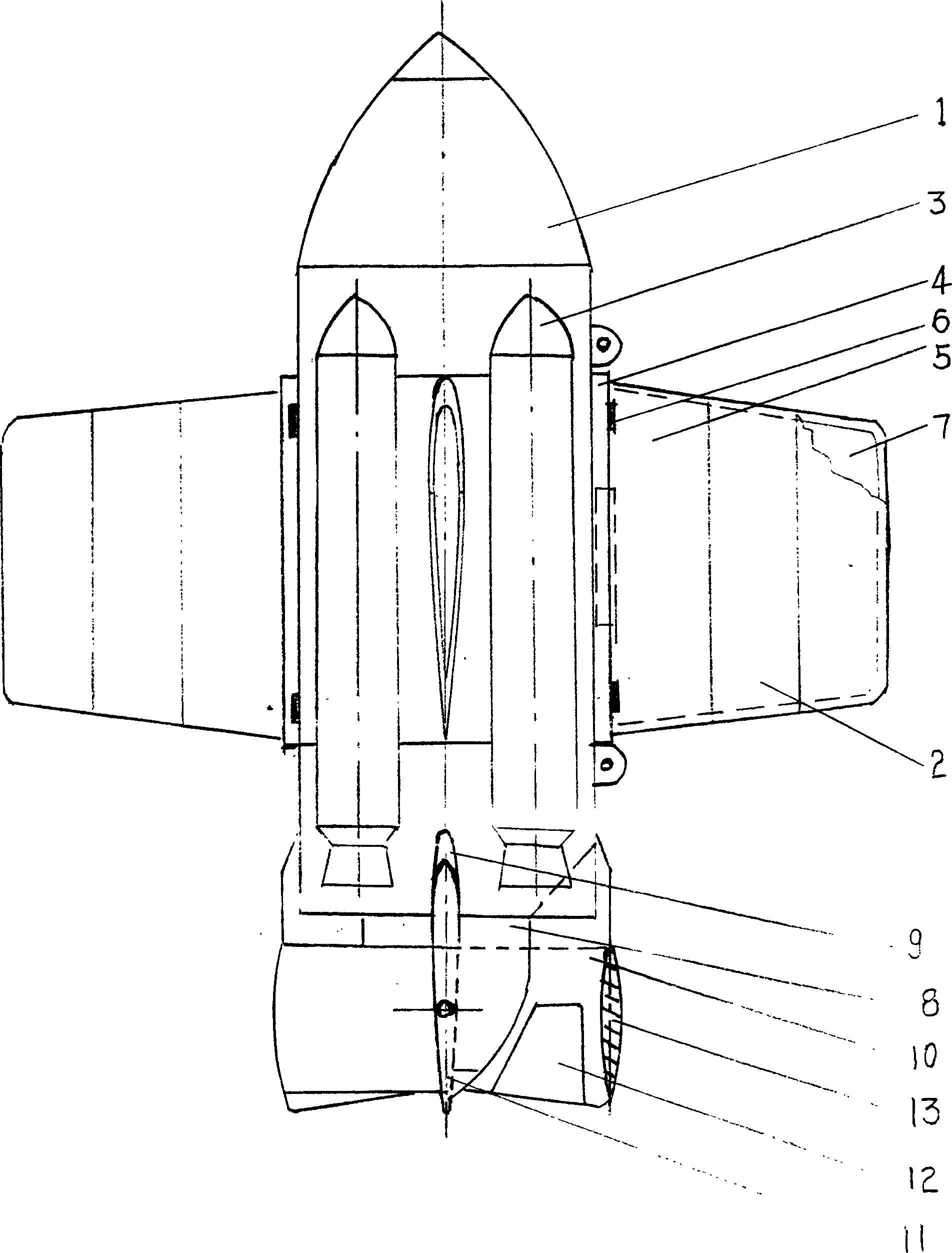Air-actuated cross rotor and ring form tail wing for ball ammunition and aircraft
