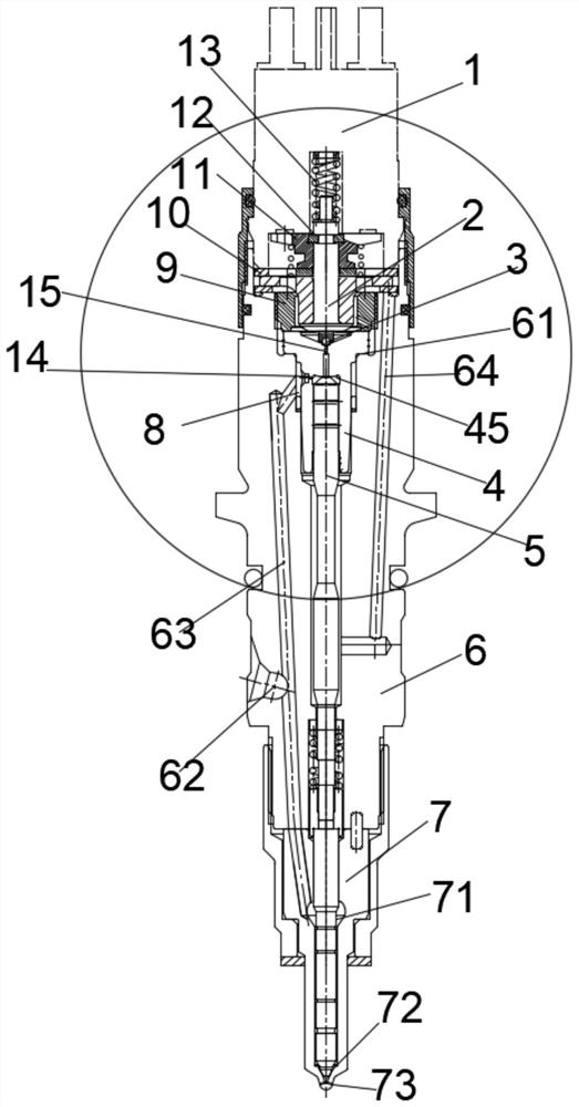 Two-position three-way control valve of high-pressure common-rail oil injector