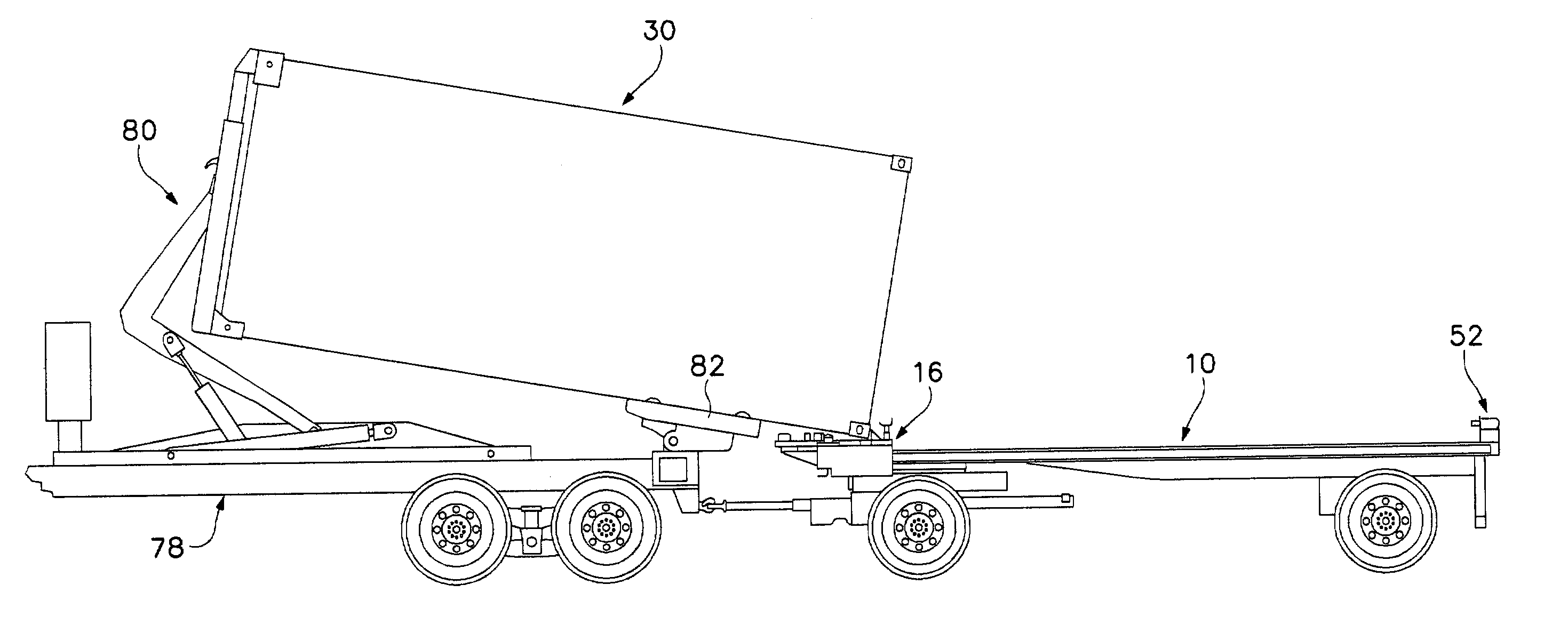 Apparatus for transferring containers and flat racks from a truck to a trailer