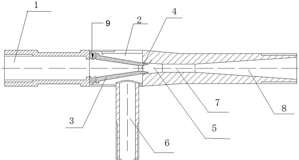 Ejector with spray nozzle position adjustable and device