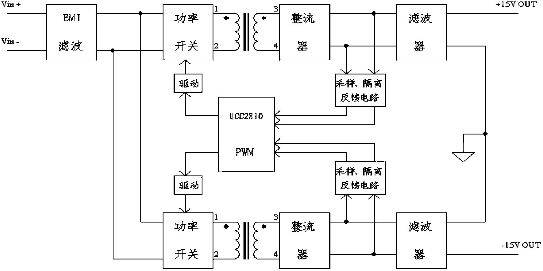 Dual output DC/DC power supply achieving circuit with zero cross adjustment rate