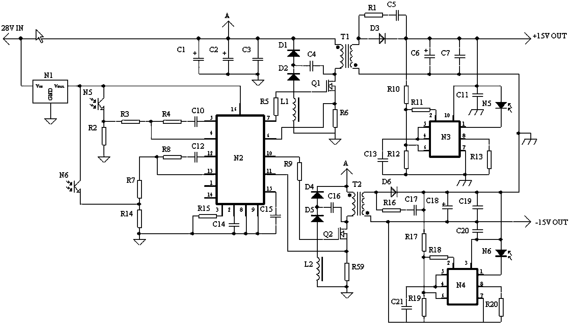 Dual output DC/DC power supply achieving circuit with zero cross adjustment rate