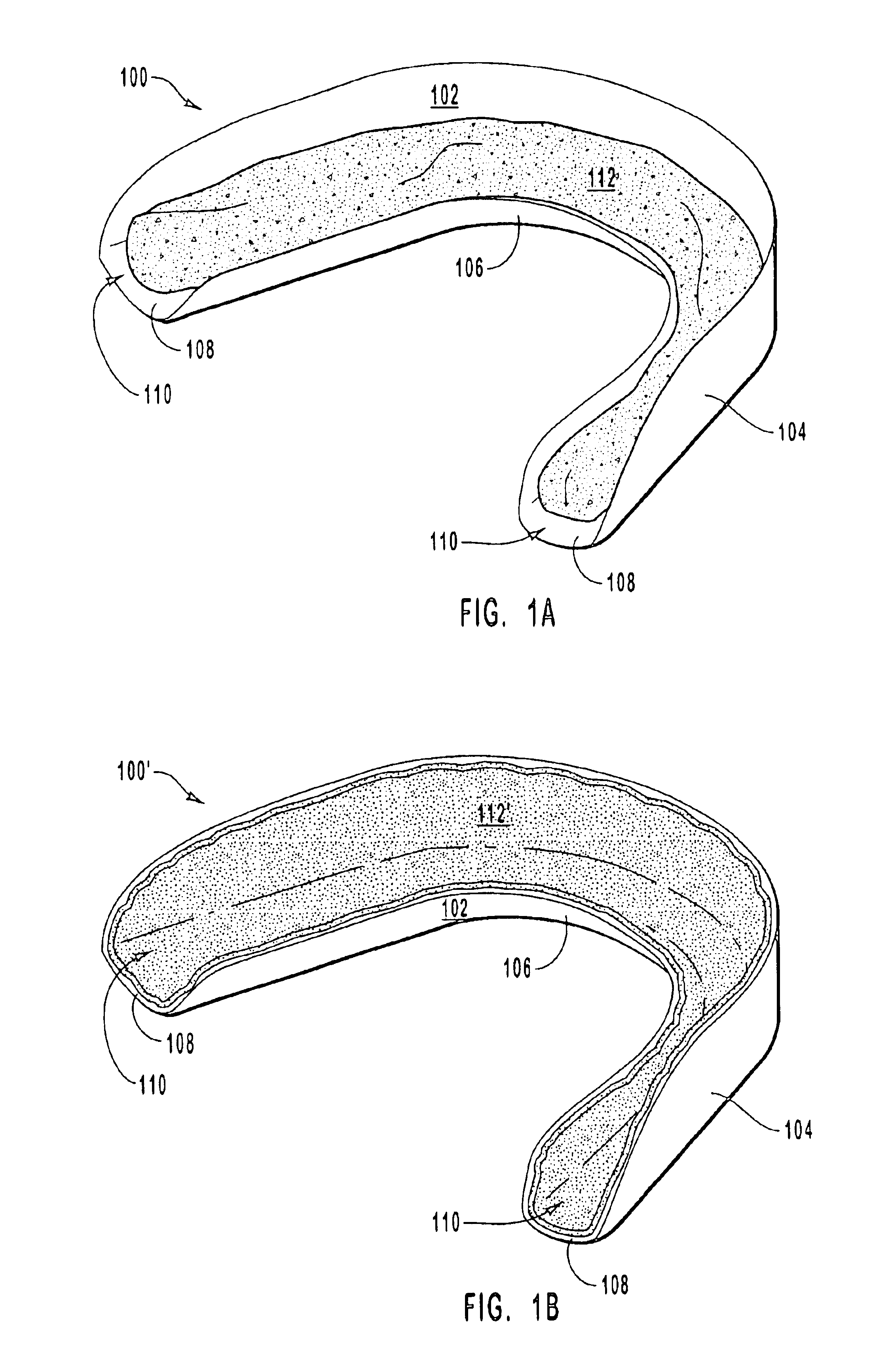 Oral treatment devices that include a thin, flexible barrier layer and an endoskeleton treatment or adhesive composition