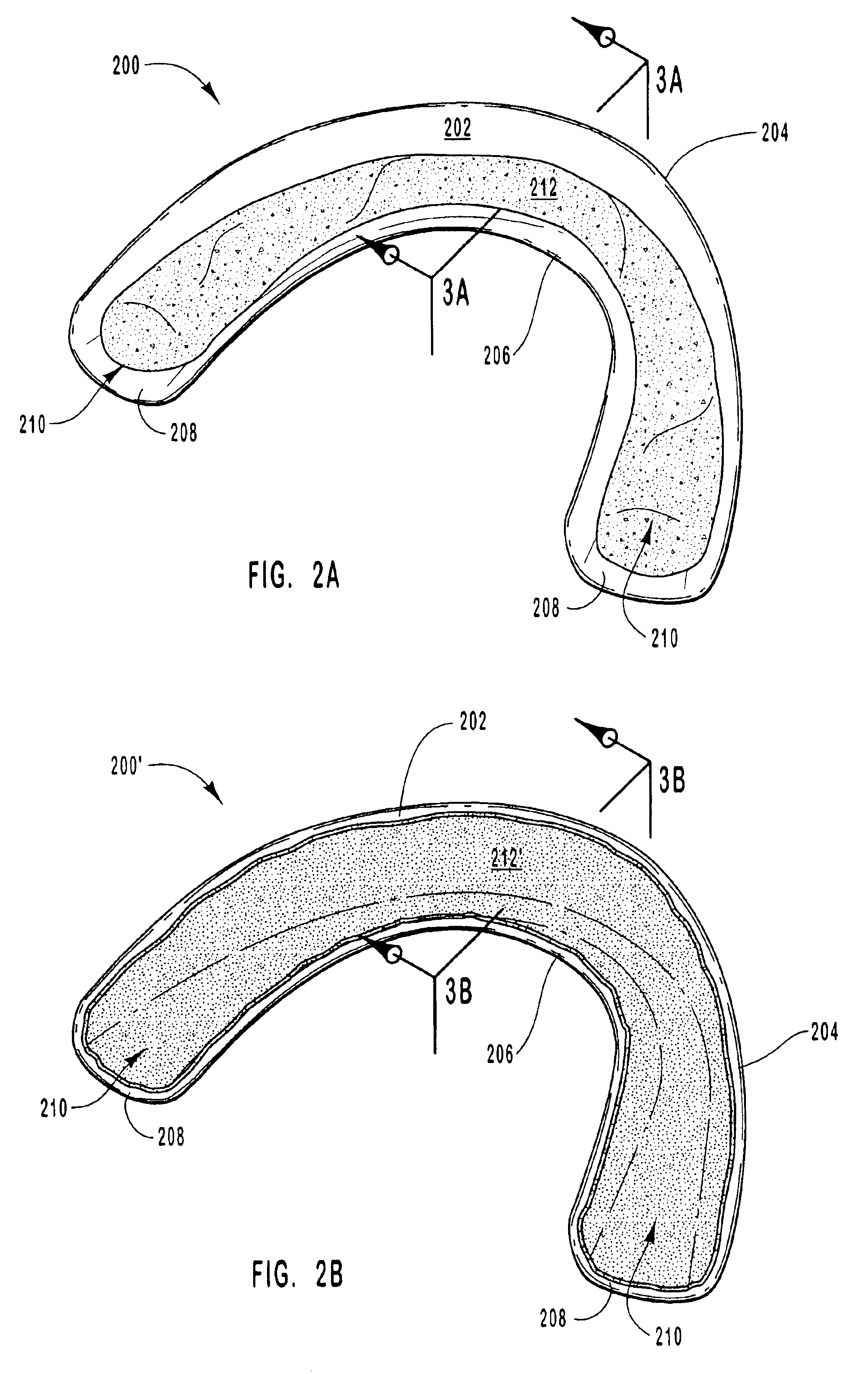 Oral treatment devices that include a thin, flexible barrier layer and an endoskeleton treatment or adhesive composition