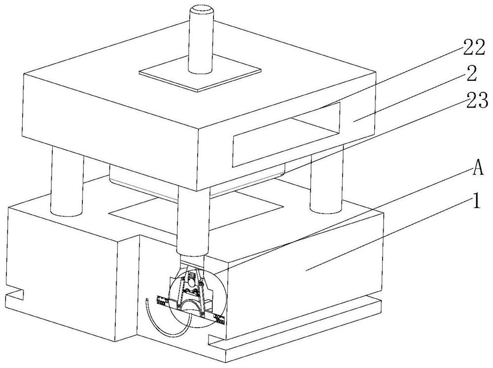 A kind of injection mold with piston buffer structure at four corners