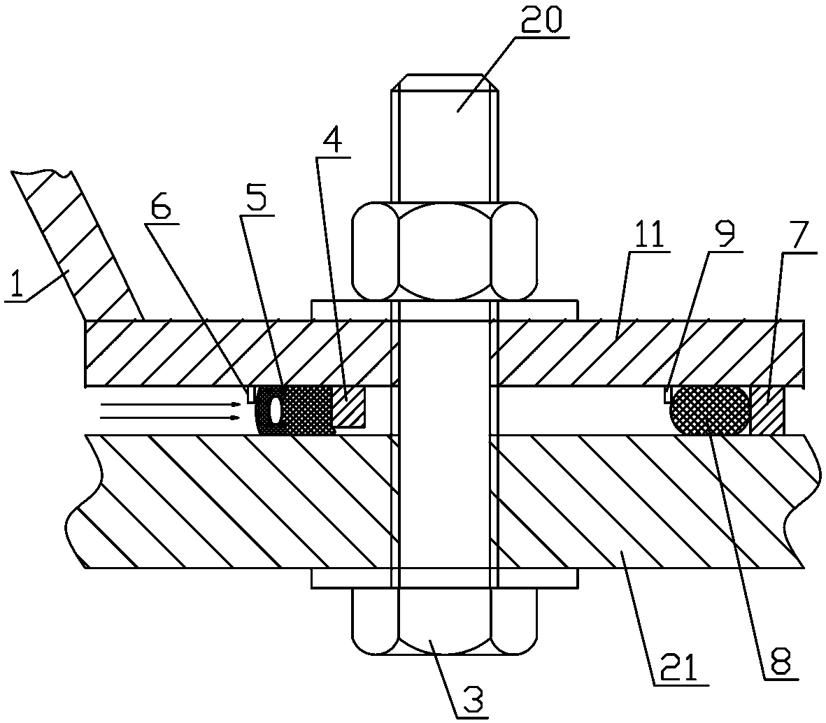 High-pressure flange sealing structure used on heat exchange device header