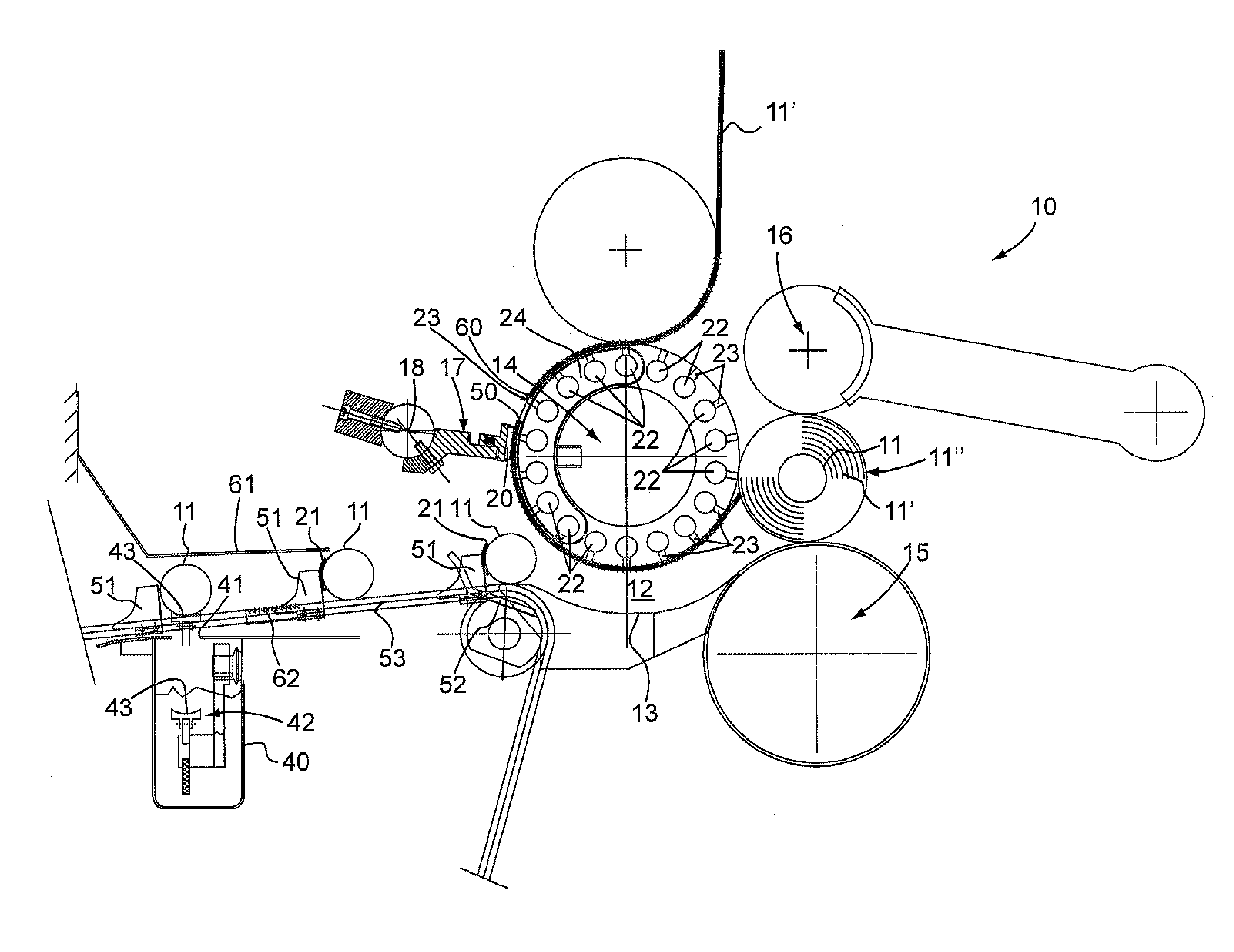 Winding group and method for winding paper around a core to make a log