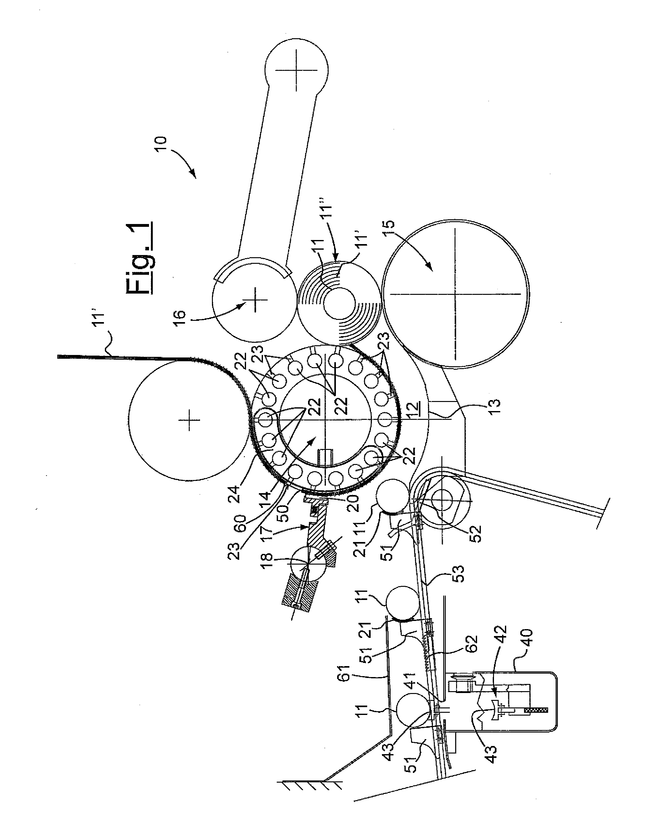 Winding group and method for winding paper around a core to make a log