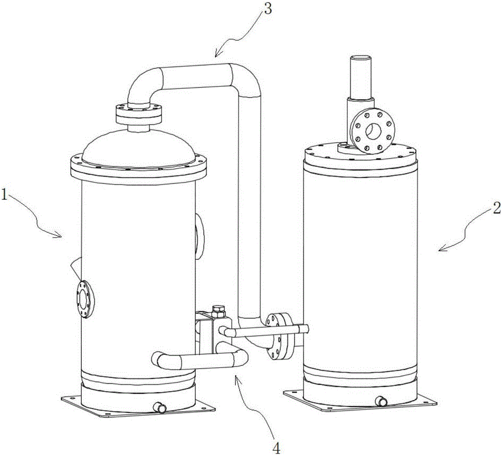 Splitting type three-stage oil and gas separating device of gas compressor