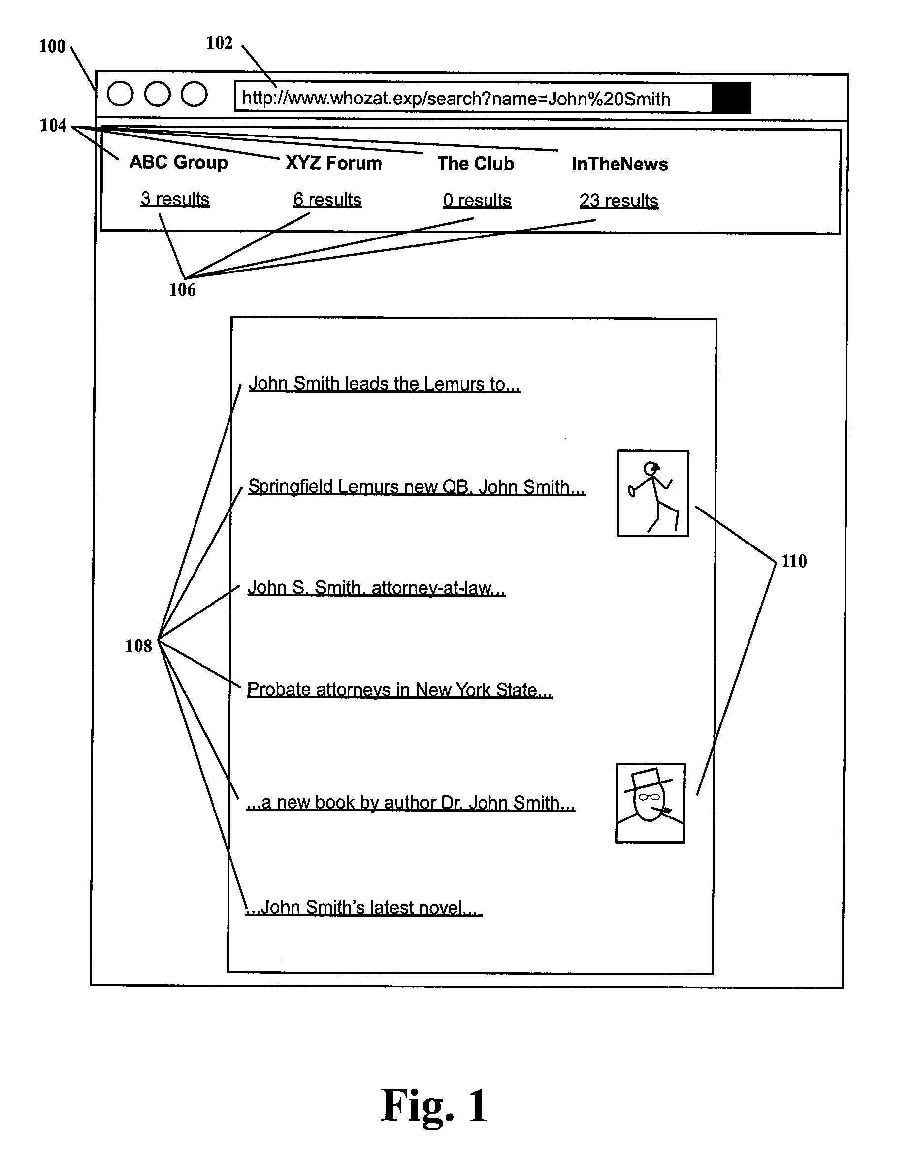 Method and system for displaying links to search results with corresponding images