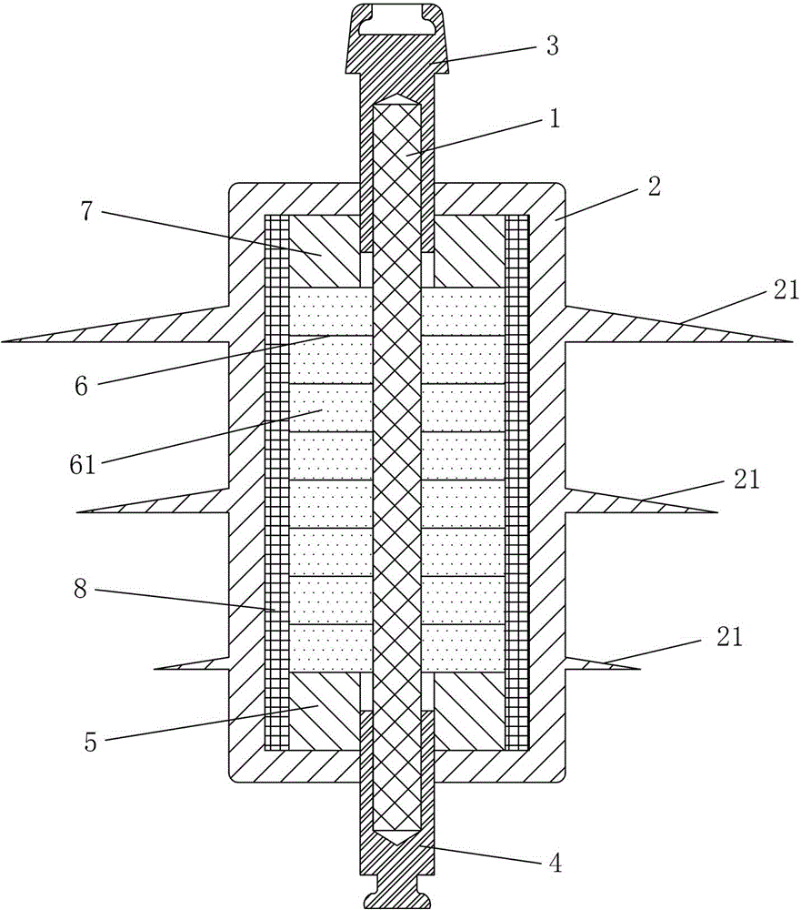 Anti-thunder and anti-icing suspension type composite insulator for 10 kV transmission line