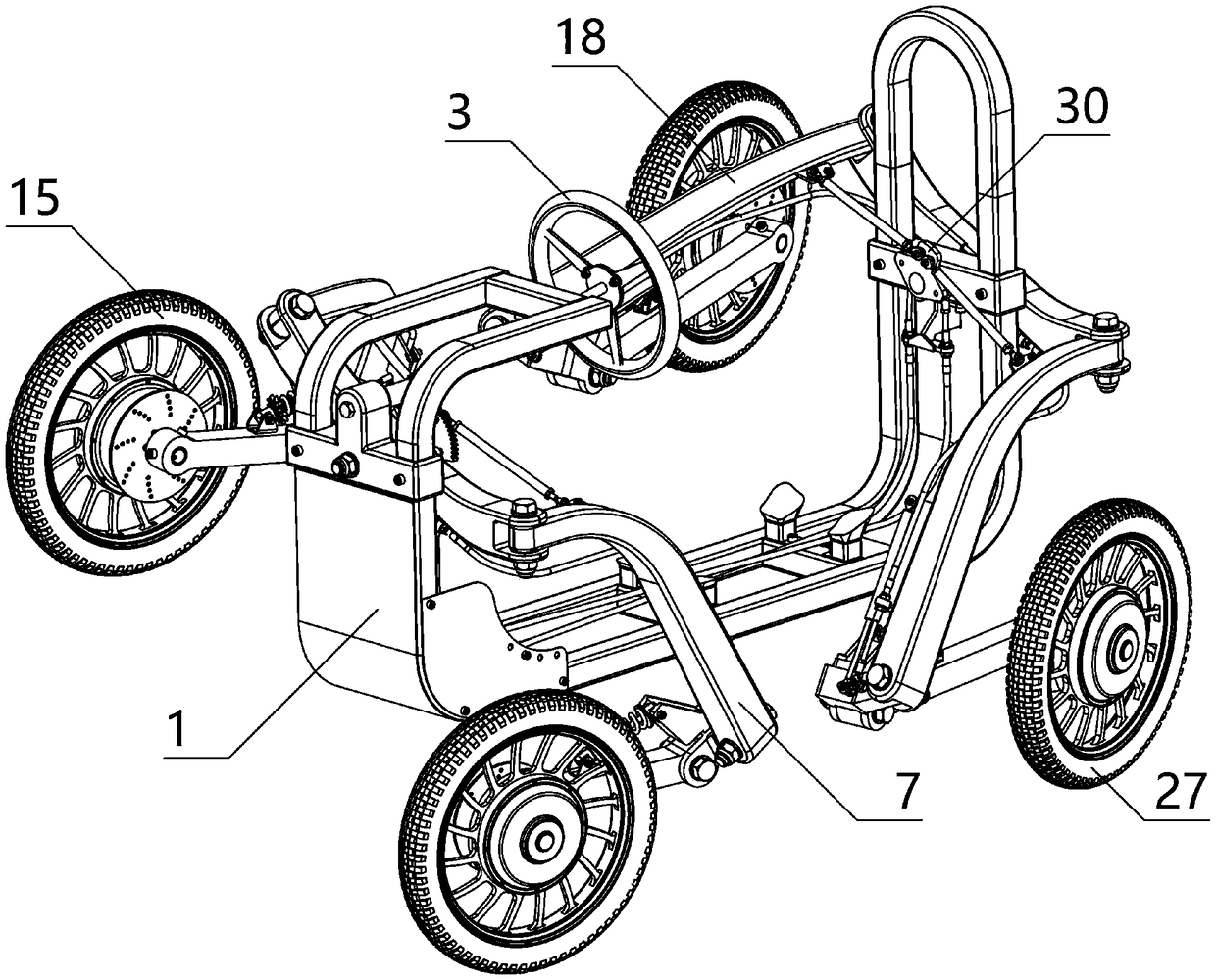 A four-wheel-drive off-road vehicle with a wheel adjustment linkage