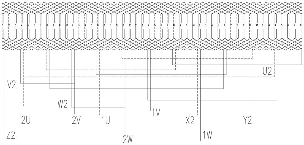 Double-layer lap winding winding structure for single-winding double-speed motor of nuclear power system