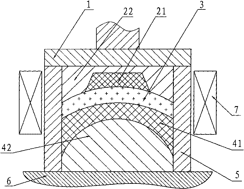 Moulding stamper for magnetic shoe of permanent magnet DC motor stator and using method thereof